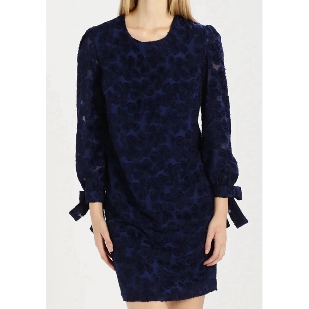Banana Republic Women's Navy Floral Tie-Sleeve Shift Dress Long Sleeves Size 6